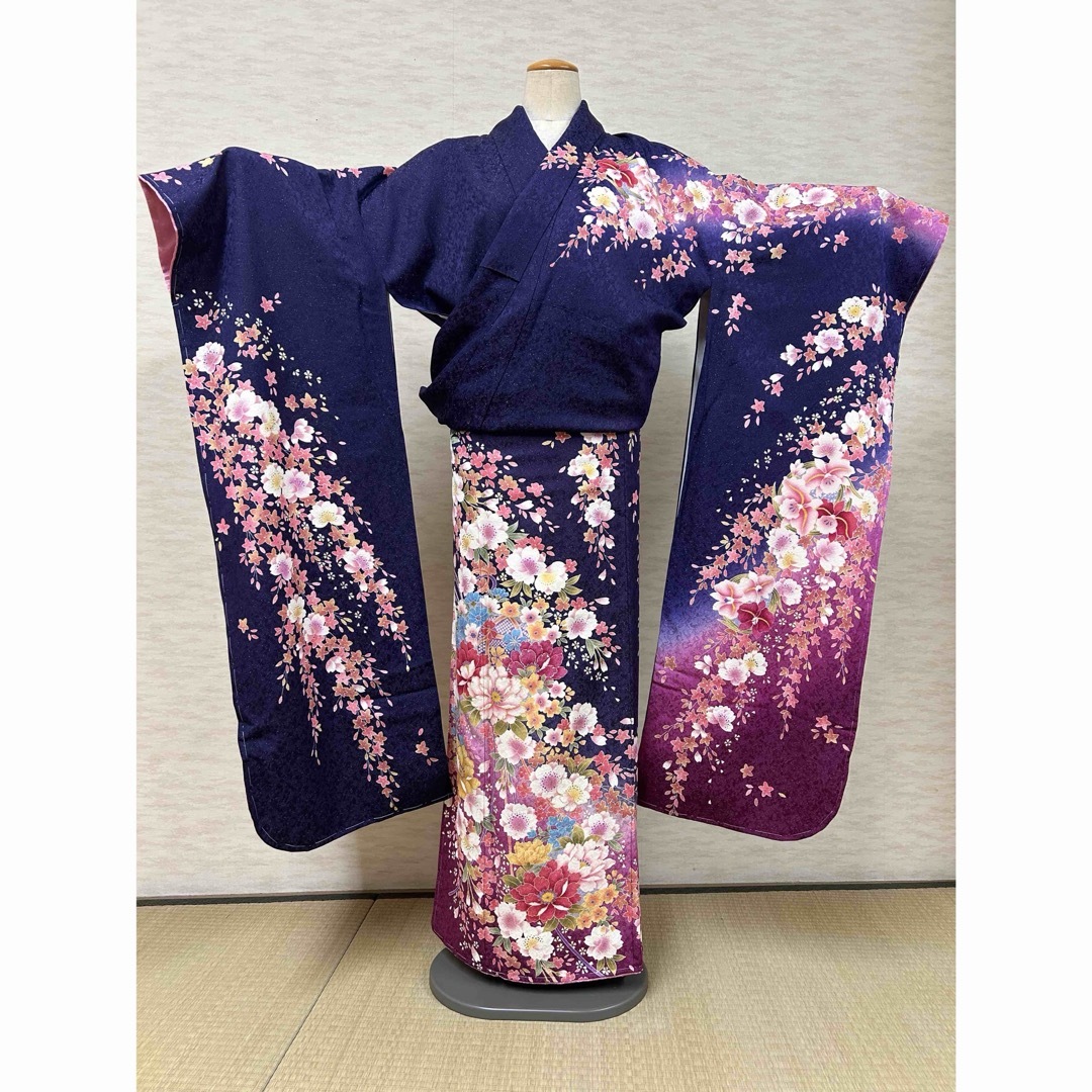 振袖 正絹 成人式 結婚式 紫紺 紫 紺 桜 八重桜 華麗の通販 by 振袖 正絹 成人式 結婚式 紫紺 紫 紺 桜 八重桜 華麗の通販 by