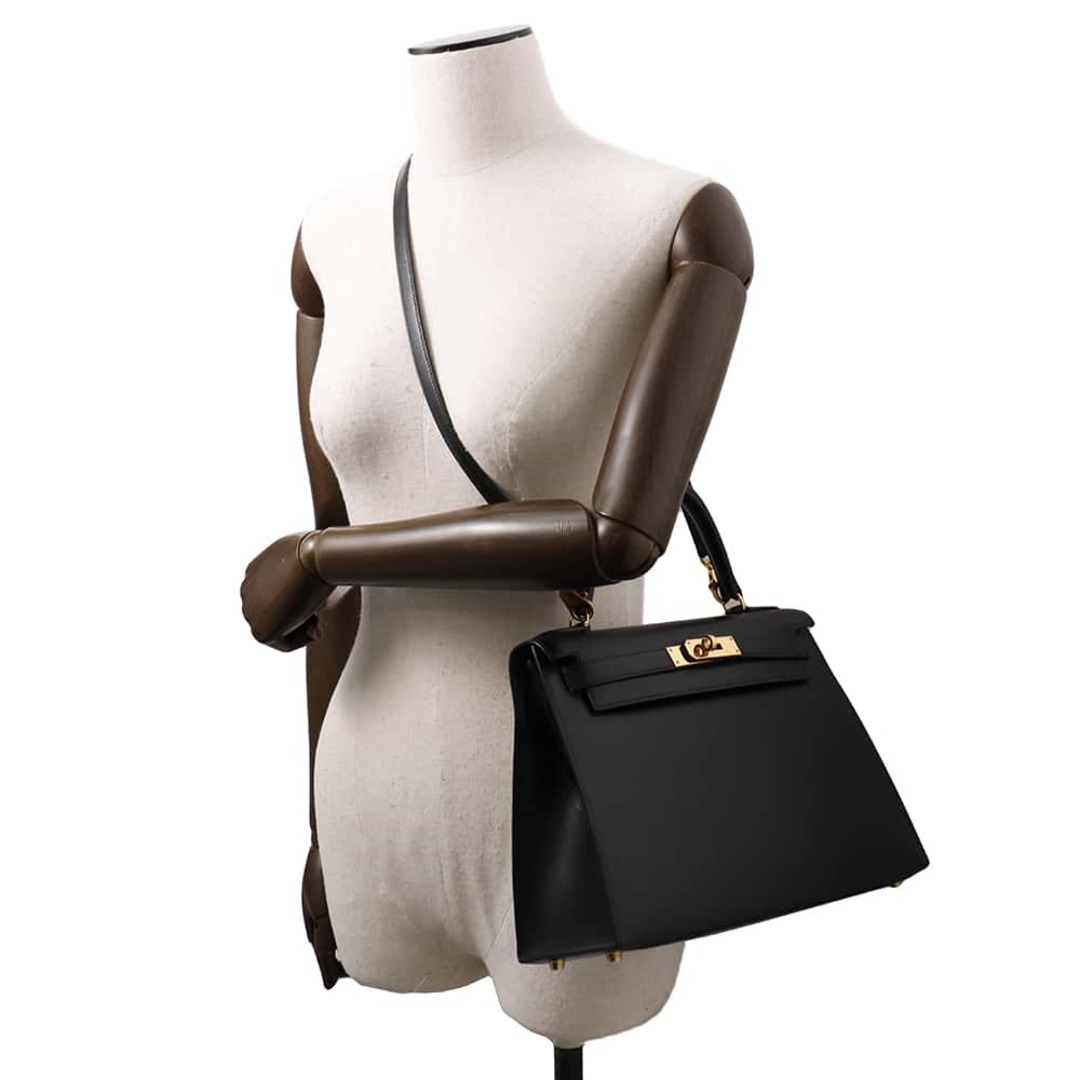 HERMES - エルメス ハンドバッグ ケリー28 外縫い ブラック HERMES - エルメス ハンドバッグ ケリー28 外縫い ブラック