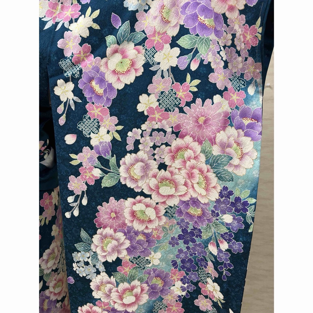 振袖 正絹 成人式 結婚式 青緑 青 緑 牡丹 桜 金ラメ 刺繍 の 振袖 正絹 成人式 結婚式 青緑 青 緑 牡丹 桜 金ラメ 刺繍 の