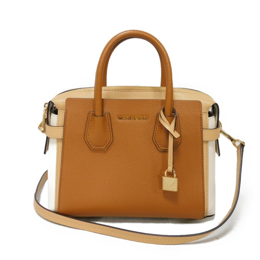 MICHAEL KORS(マイケルコース)のMichael Kors マイケルコース ベルティッド サッチェル スモール トップジップ ブラウン ホワイト 2WAY ショルダーバッグ ロゴ メタル トリコロール ハンドバッグ 30S9GM9SIT レディースのバッグ(ハンドバッグ)の商品写真