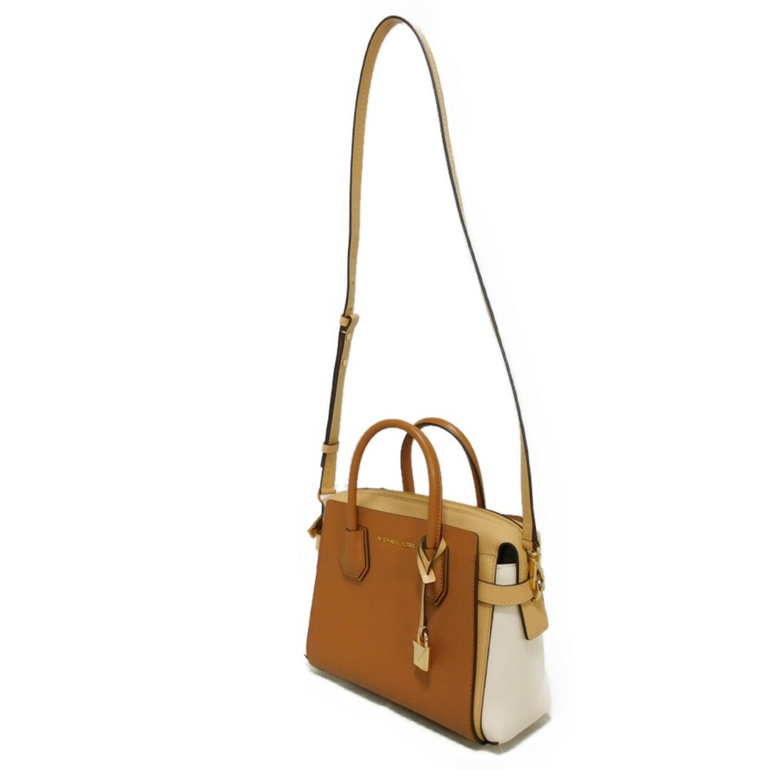 MICHAEL KORS(マイケルコース)のMichael Kors マイケルコース ベルティッド サッチェル スモール トップジップ ブラウン ホワイト 2WAY ショルダーバッグ ロゴ メタル トリコロール ハンドバッグ 30S9GM9SIT レディースのバッグ(ハンドバッグ)の商品写真