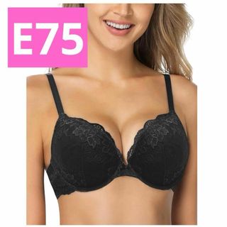 レースブラ バストアップ 美胸 谷間メイク パット入り E75 ブラック(ブラ)