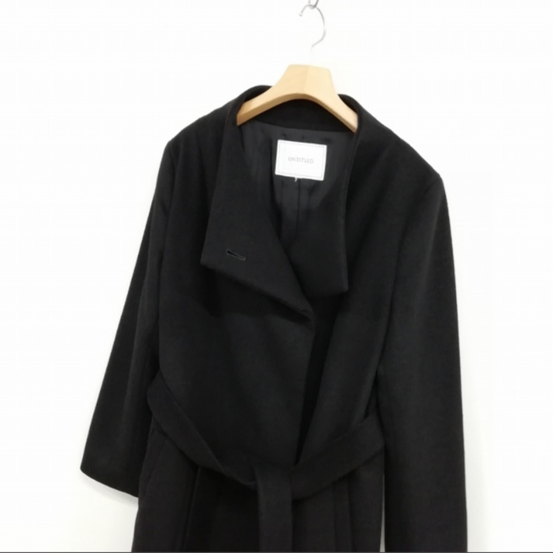 UNTITLED - ウール ノーカラー ロング コート リボンベルト M UNTITLED - ウール ノーカラー ロング コート リボンベルト M