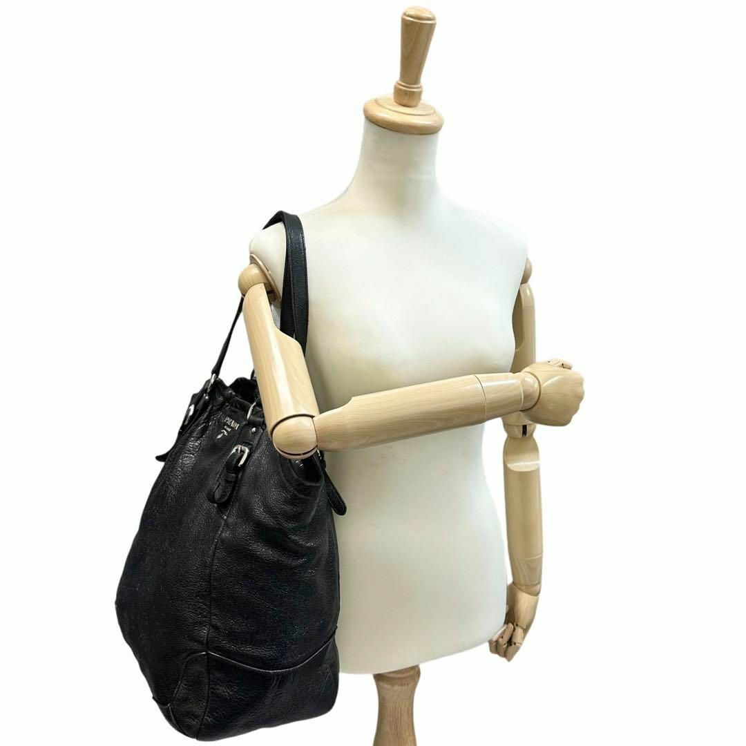 PRADA - PRADA プラダ トートバッグ シボ レザー ラメ ブラック PRADA - PRADA プラダ トートバッグ シボ レザー ラメ ブラック