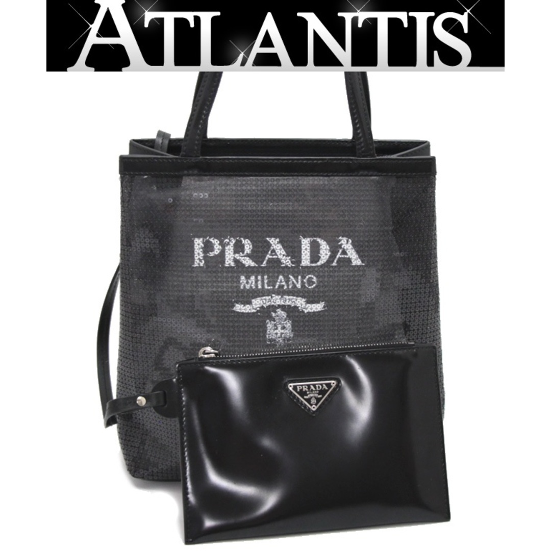 PRADA - プラダ PRADA スパンコール メッシュ ハンドバッグ 黒 PRADA - プラダ PRADA スパンコール メッシュ ハンドバッグ 黒