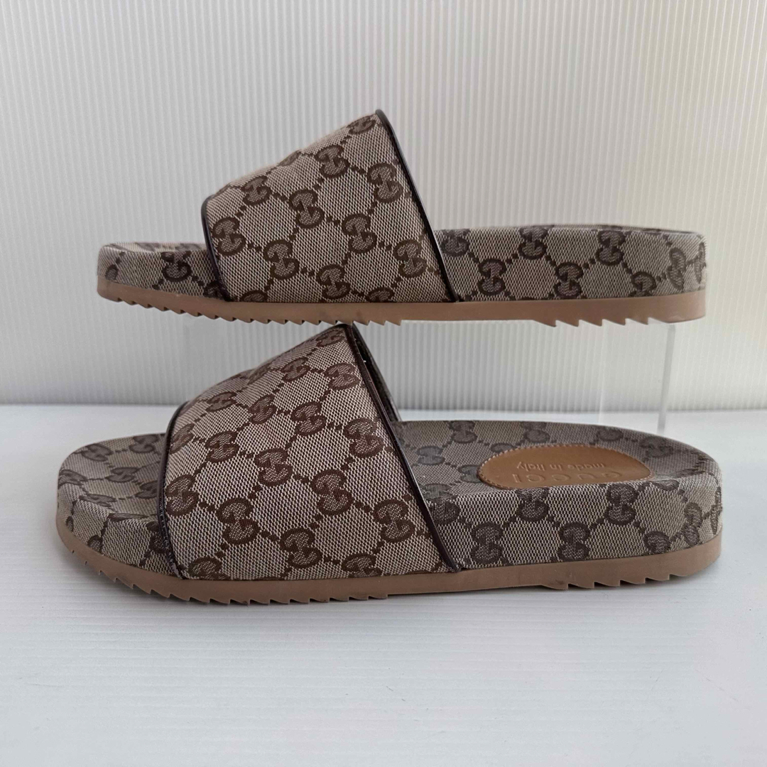 GUCCI - GUCCI グッチ 厚底 サンダル エボニー GG柄 キャンバス GUCCI - GUCCI グッチ 厚底 サンダル エボニー GG柄 キャンバス