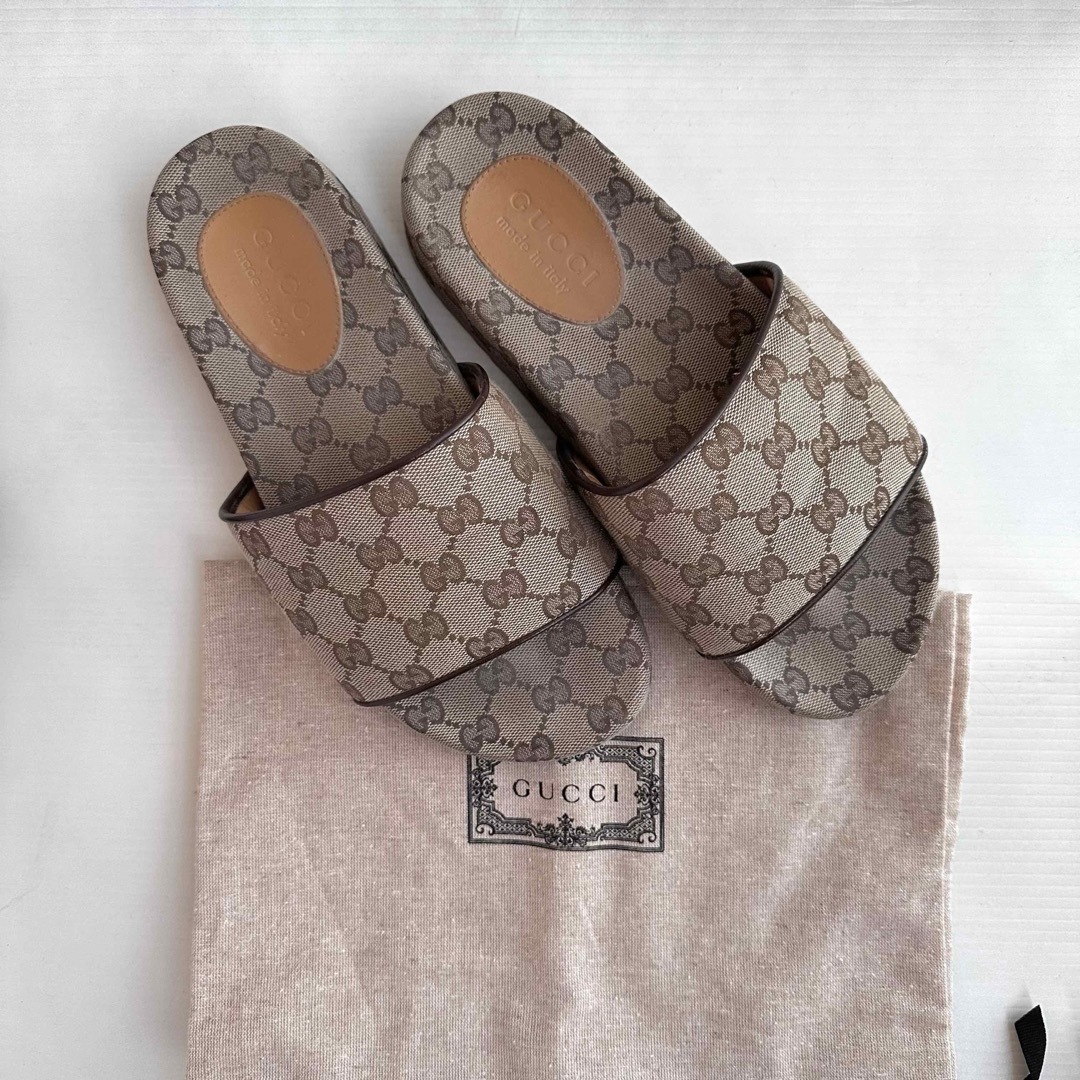 GUCCI - GUCCI グッチ 厚底 サンダル エボニー GG柄 キャンバス GUCCI - GUCCI グッチ 厚底 サンダル エボニー GG柄 キャンバス