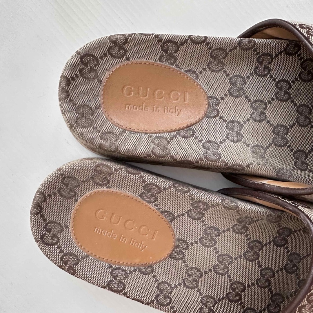 GUCCI - GUCCI グッチ 厚底 サンダル エボニー GG柄 キャンバス GUCCI - GUCCI グッチ 厚底 サンダル エボニー GG柄 キャンバス