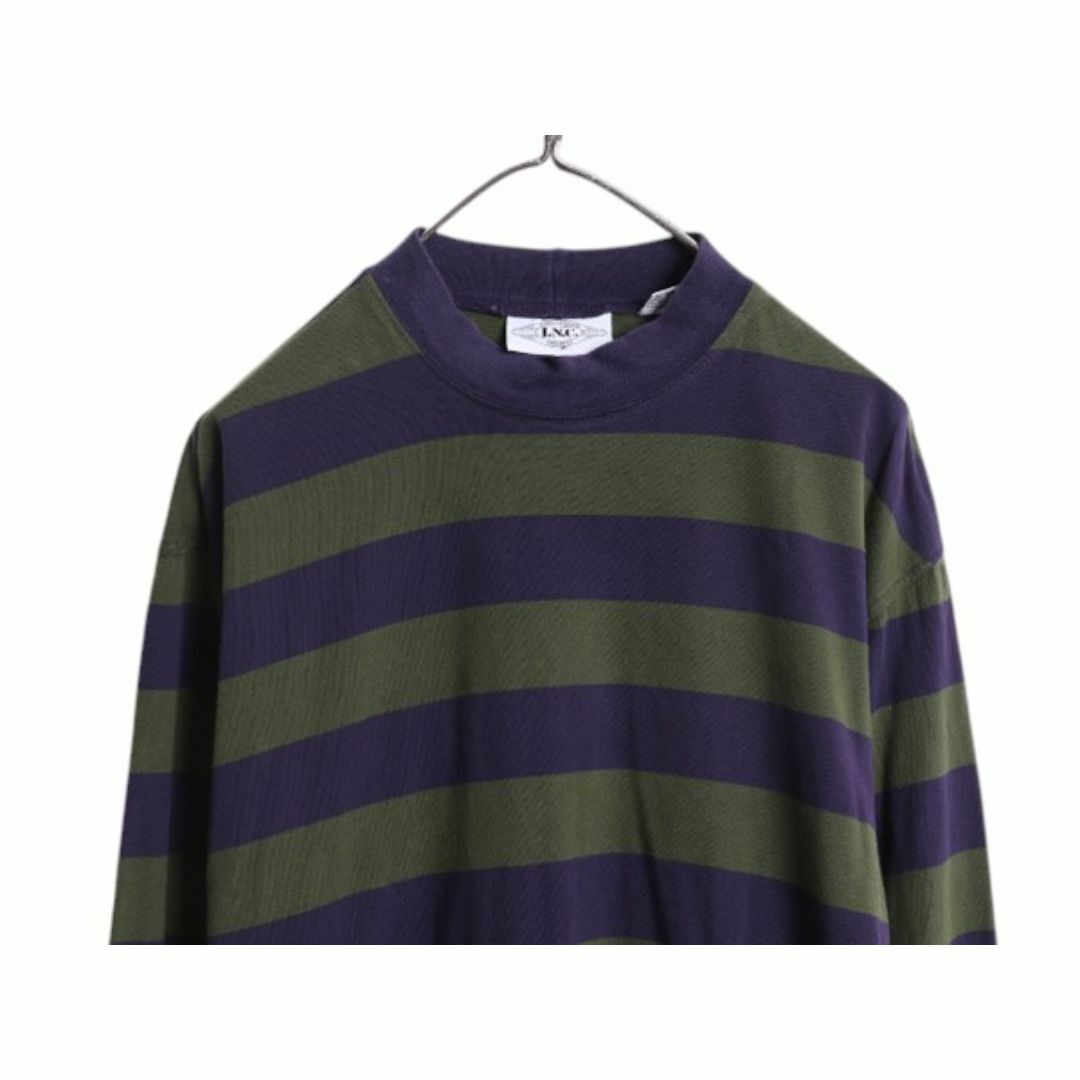 90s モックネック ワイド ボーダー 長袖 Tシャツ メンズ M 90s モックネック ワイド ボーダー 長袖 Tシャツ メンズ M