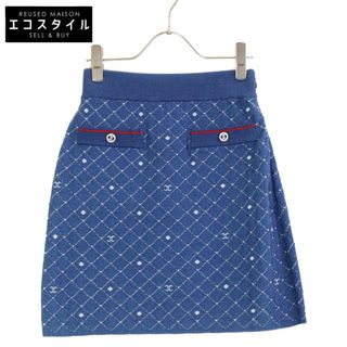 CHANEL - シャネル ブルー ココマーク ニットスカート P63048 34 CHANEL - シャネル ブルー ココマーク ニットスカート P63048 34