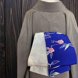 *絹お着物リメイク*青に野菜花柄とぼかし　大人の兵児帯　半幅帯　長尺ハンドメイド(帯)