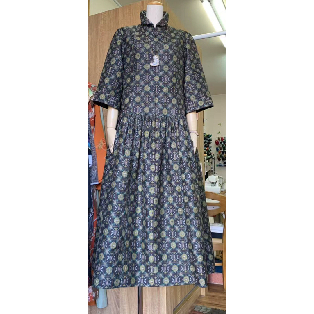 NO:92)売約済み)プロの仕立て)着物リメイク&大島紬襟付き NO:92)売約済み)プロの仕立て)着物リメイク&大島紬襟付き