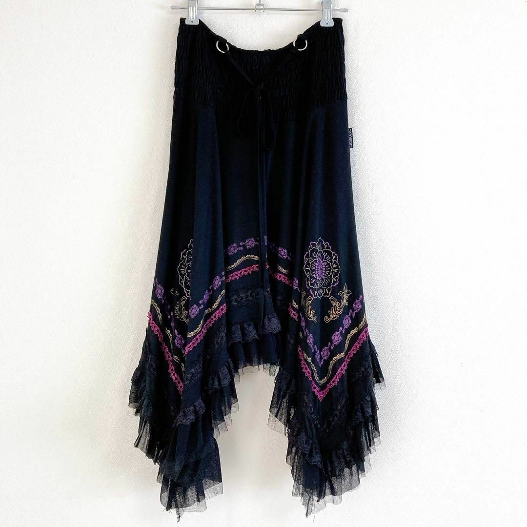 OZZON - OZZ ONESTE 和柄 スカート 刺繍 レース 黒 OZZON - OZZ ONESTE 和柄 スカート 刺繍 レース 黒