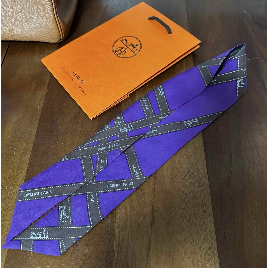 HERMES - エルメス ボルデュック ツイリー リボン柄 パープル 紫 HERMES - エルメス ボルデュック ツイリー リボン柄 パープル 紫