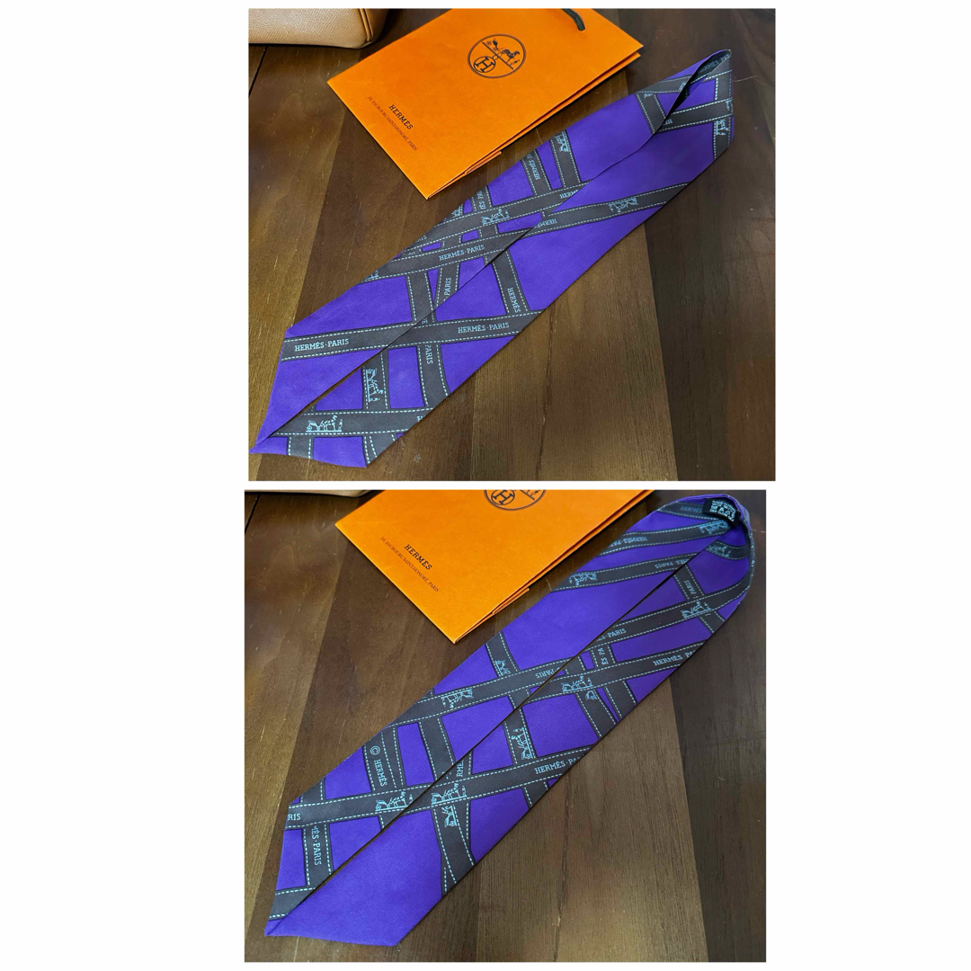 HERMES - エルメス ボルデュック ツイリー リボン柄 パープル 紫 HERMES - エルメス ボルデュック ツイリー リボン柄 パープル 紫