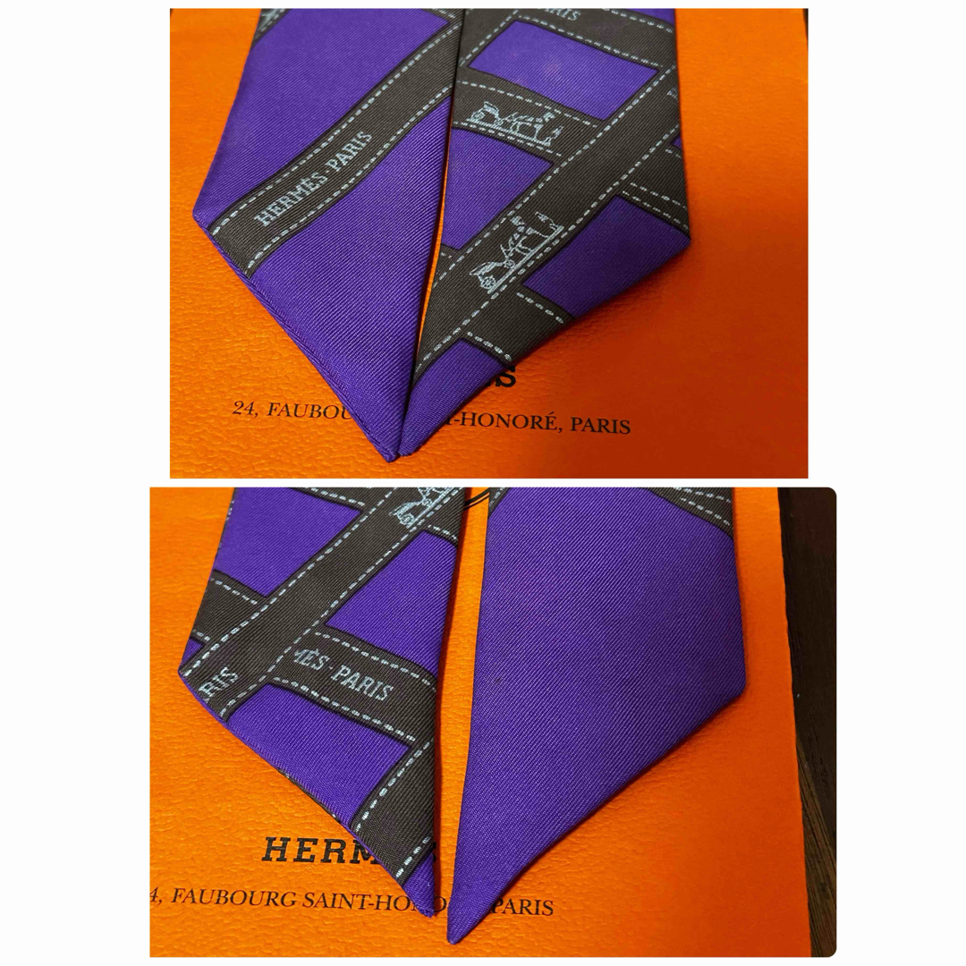 HERMES - エルメス ボルデュック ツイリー リボン柄 パープル 紫 HERMES - エルメス ボルデュック ツイリー リボン柄 パープル 紫