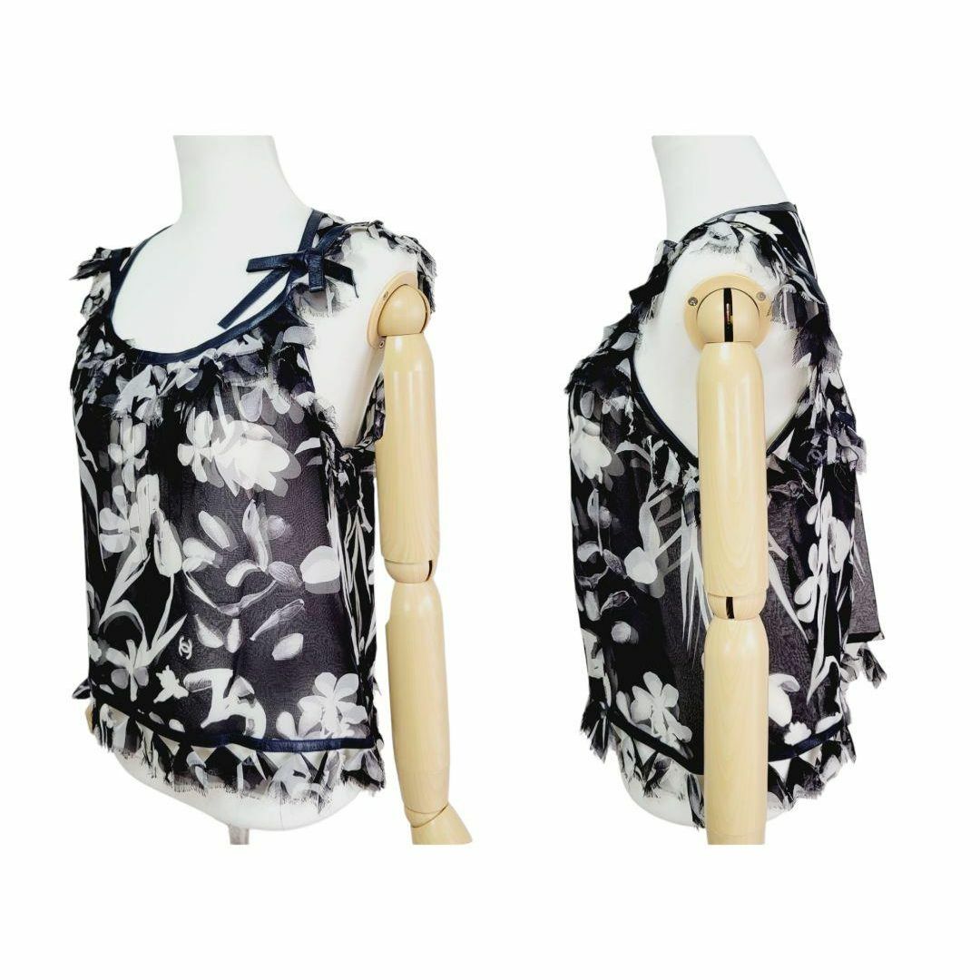 CHANEL - 国内正規 シャネル シフォン シルク100% ノースリーブ CHANEL - 国内正規 シャネル シフォン シルク100% ノースリーブ