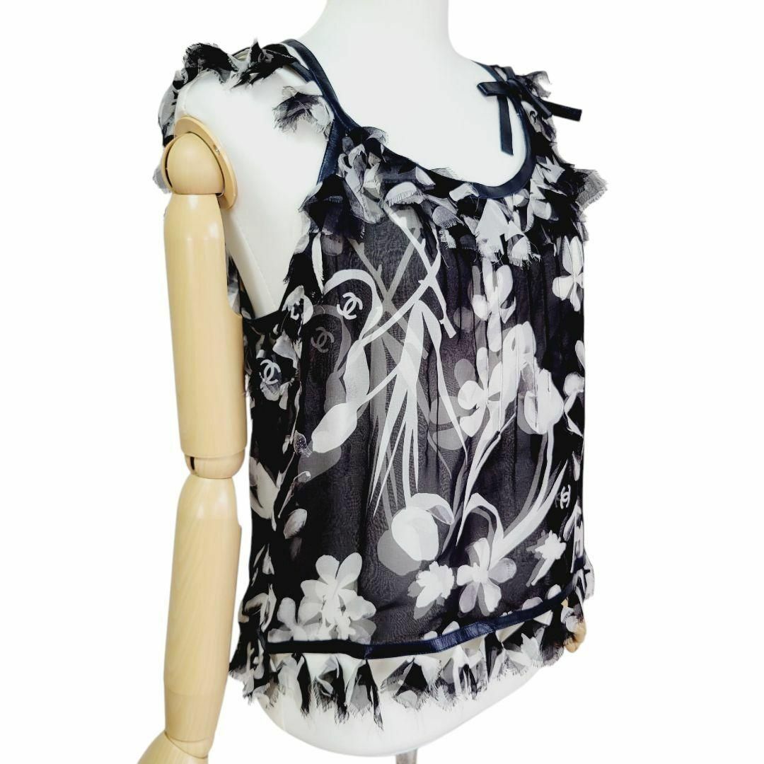 CHANEL - 国内正規 シャネル シフォン シルク100% ノースリーブ CHANEL - 国内正規 シャネル シフォン シルク100% ノースリーブ
