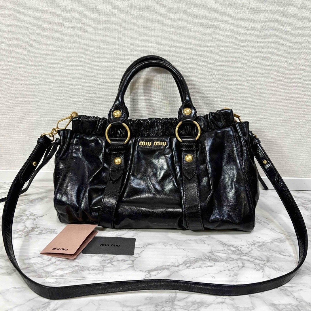 MIU MIU - 極美 miu miu vitello lux 2way bag blackの通販 by MIU MIU - 極美 miu miu vitello lux 2way bag blackの通販 by