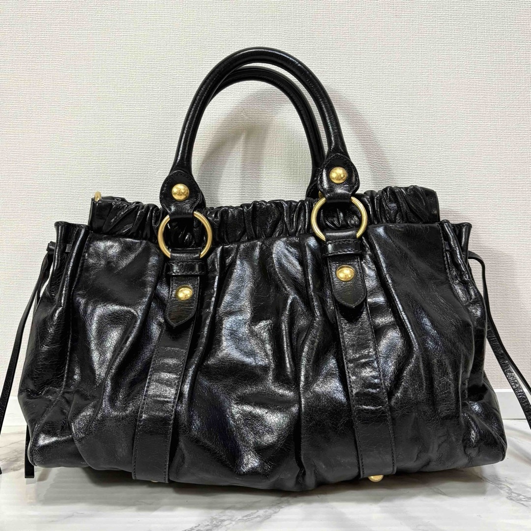 MIU MIU - 極美 miu miu vitello lux 2way bag blackの通販 by MIU MIU - 極美 miu miu vitello lux 2way bag blackの通販 by
