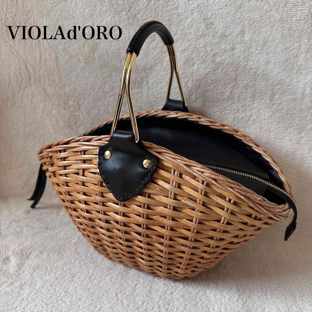VIOLAd'ORO - ヴィオラドーロ ワンハンドル ラタン レザー かご VIOLAd'ORO - ヴィオラドーロ ワンハンドル ラタン レザー かご