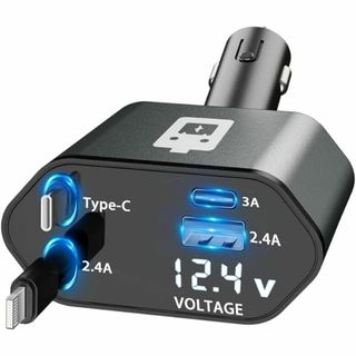 車 充電器シガーソケット 急速充電 カーチャージャー 伸縮式ケ(車内アクセサリ)