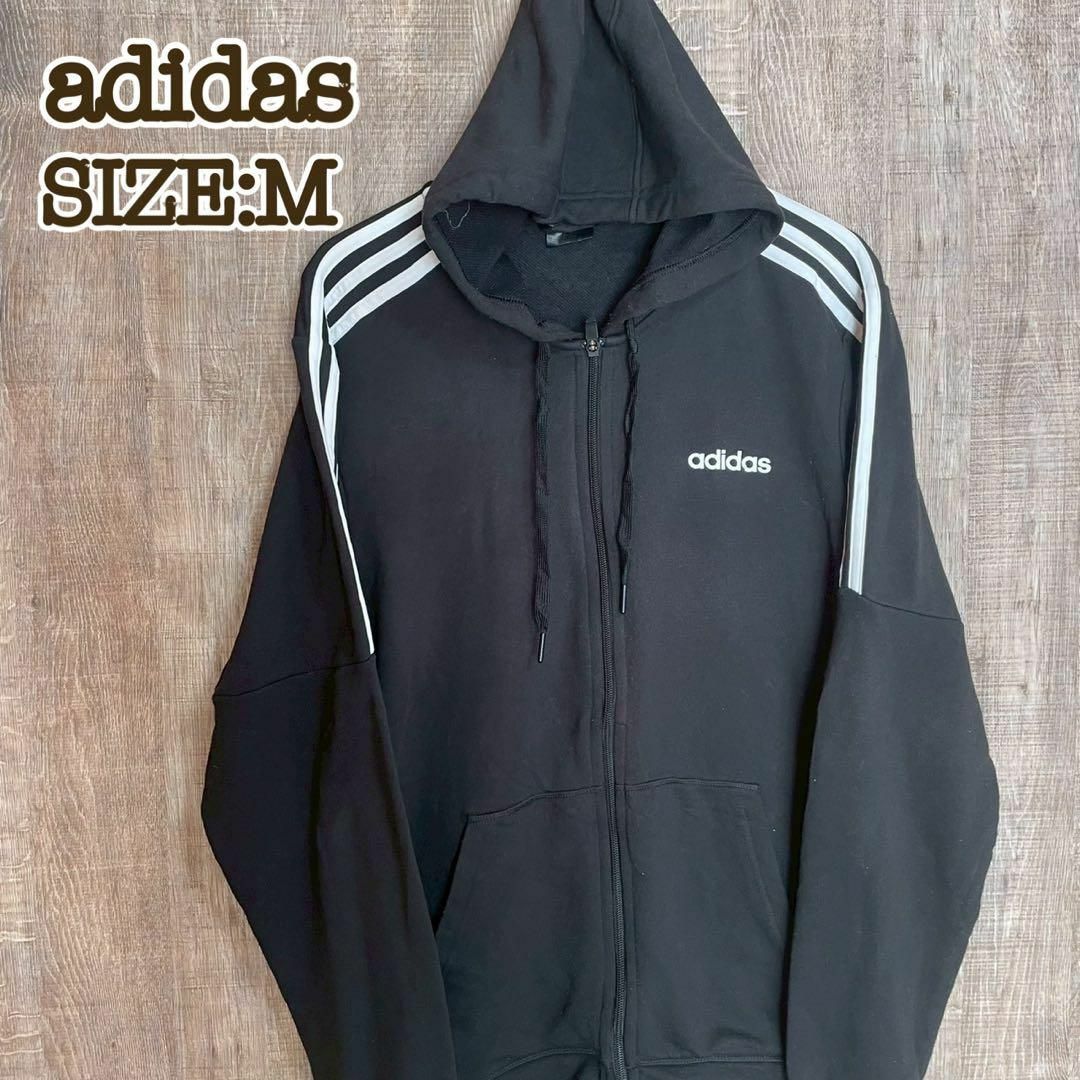adidas - adidas アディダス フルジップパーカー 黒 ワン adidas - adidas アディダス フルジップパーカー 黒 ワン