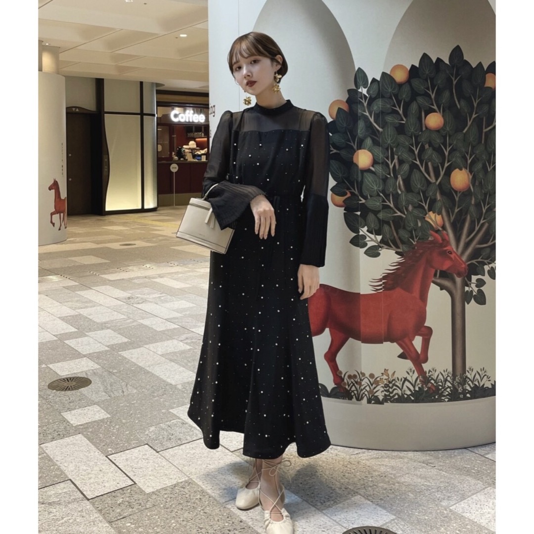 Leja - LEJA パールビジュー付き透け感プリーツフレアスリーブ Leja - LEJA パールビジュー付き透け感プリーツフレアスリーブ