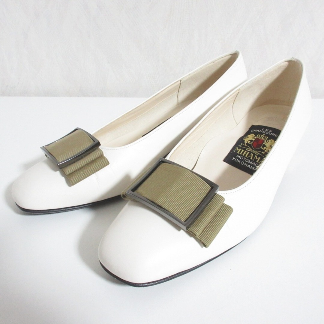 美品 MIHAMA ミハマ レザー グログランリボン 撥水 スクエアトゥ 美品 MIHAMA ミハマ レザー グログランリボン 撥水 スクエアトゥ