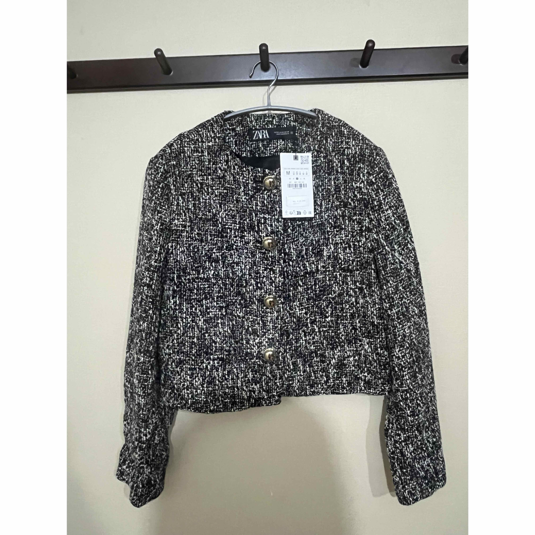 ZARA - ZARA クロップド丈テクスチャー入りブレザー ツイード ZARA - ZARA クロップド丈テクスチャー入りブレザー ツイード