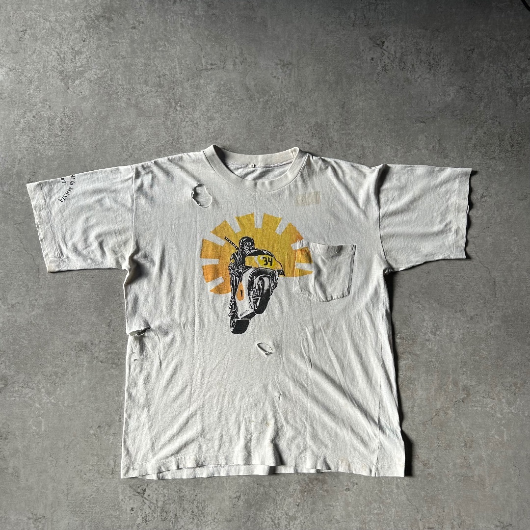 VINTAGE - 70s80s ヴィンテージポケtシャツ 忍者×SUZUKIのバイク ホワイト M
