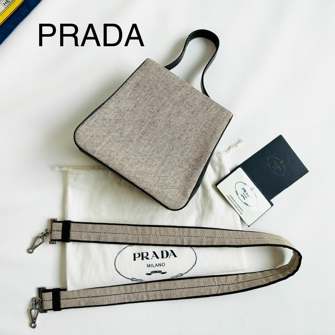 PRADA - 希少&美品✦PRADA 2wayショルダー ハンドバッグ キャンバス×レザー