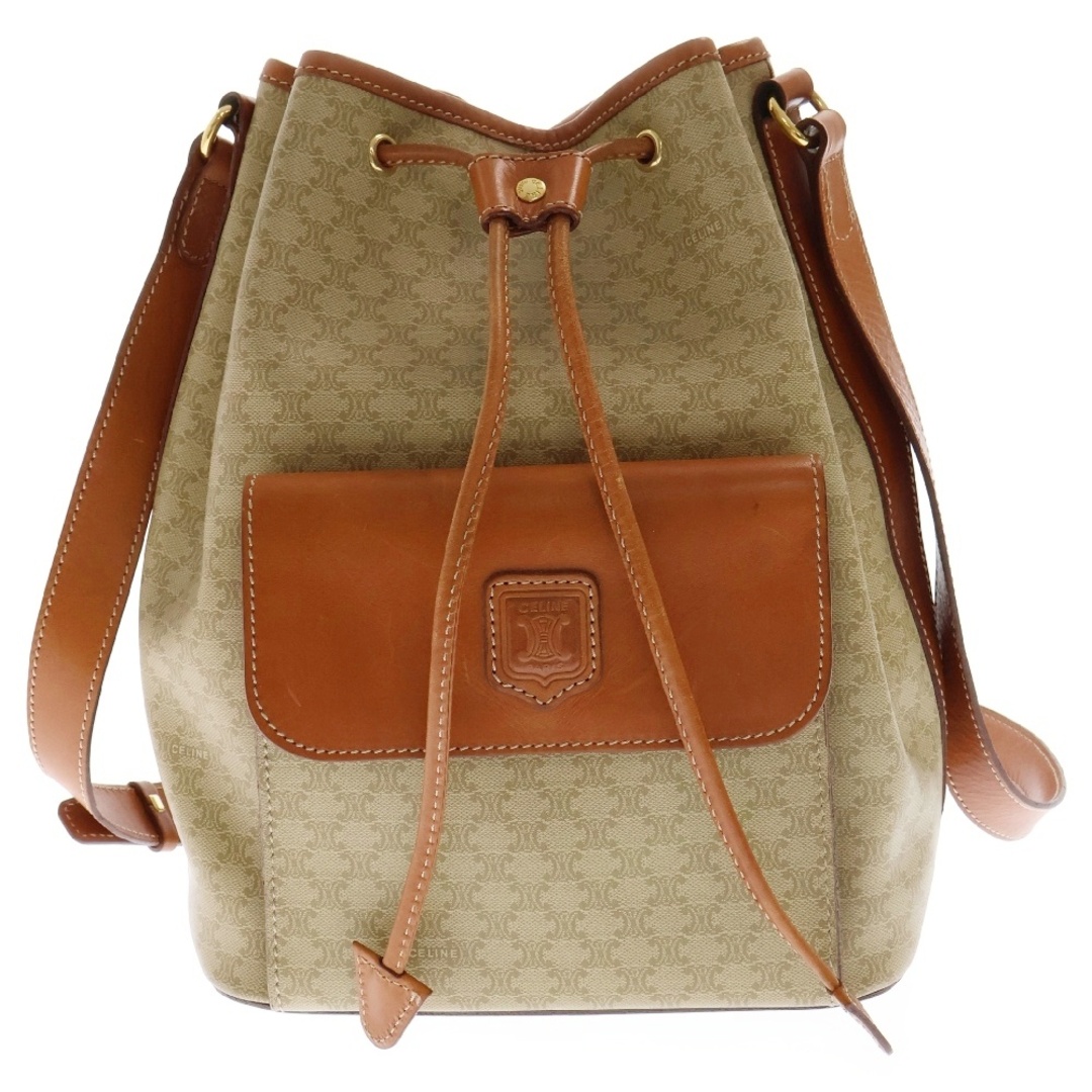 CELINE - CELINE セリーヌ マカダム 巾着バッグ ベージュ CELINE - CELINE セリーヌ マカダム 巾着バッグ ベージュ