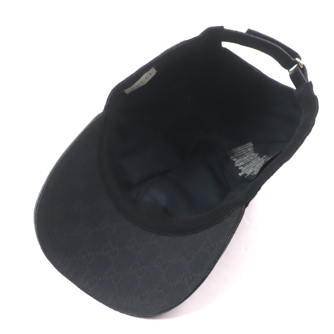 GUCCI(グッチ)の極美品▼GUCCI グッチ 200035 ウェブライン シェリーライン ポリエステル コットン GGキャンバス レザー使い キャップ ブラック M 58cm イタリア製 正規品 メンズ メンズの帽子(キャップ)の商品写真