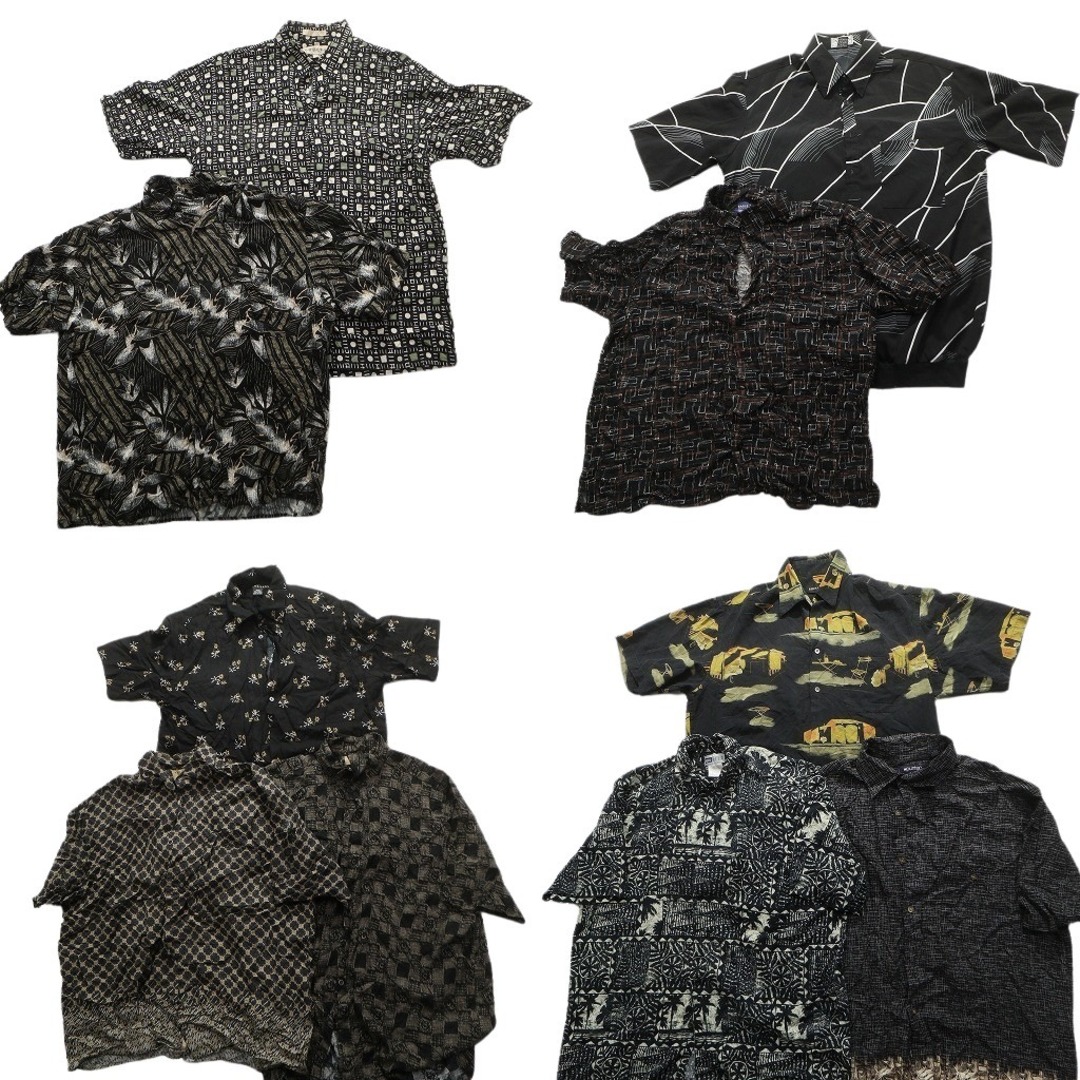 古着卸 まとめ売り 総柄 黒 半袖シャツ 10枚セット (メンズ M 古着卸 まとめ売り 総柄 黒 半袖シャツ 10枚セット (メンズ M