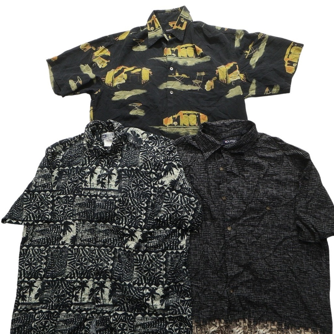 古着卸 まとめ売り 総柄 黒 半袖シャツ 10枚セット (メンズ M 古着卸 まとめ売り 総柄 黒 半袖シャツ 10枚セット (メンズ M