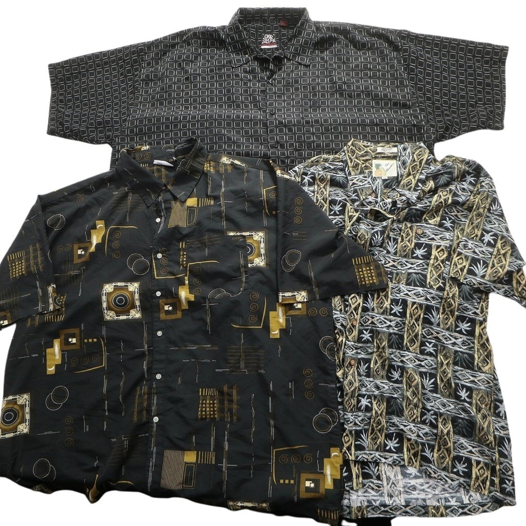 古着卸 まとめ売り 総柄 黒 半袖シャツ 10枚セット (メンズ 2XL 古着卸 まとめ売り 総柄 黒 半袖シャツ 10枚セット (メンズ 2XL