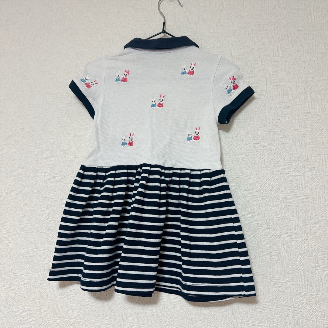 mikihouse - ウサギ刺繍 半袖ポロワンピース 白 ネイビー mikihouse - ウサギ刺繍 半袖ポロワンピース 白 ネイビー