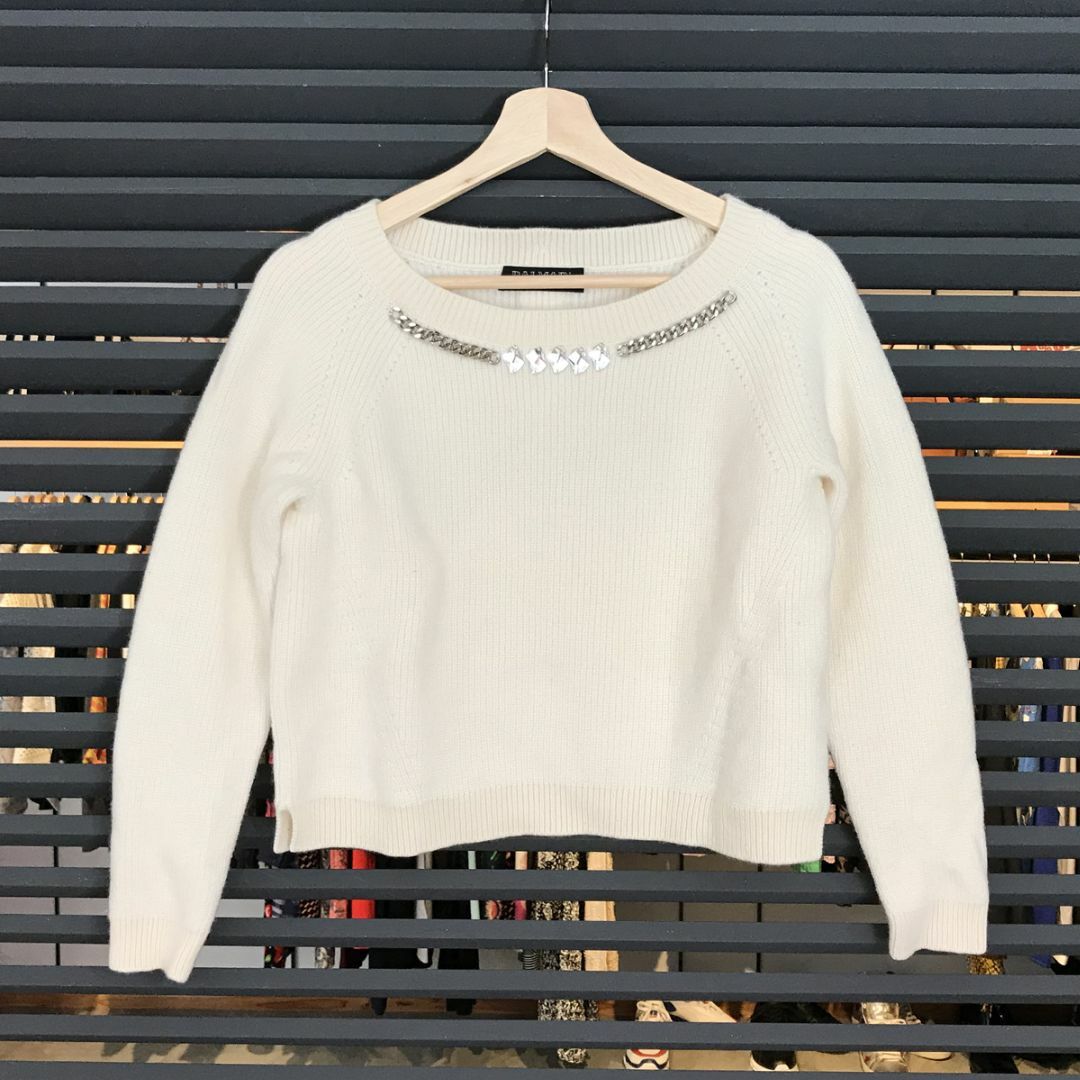 BALMAIN - 超美品 バルマン ニット セーター オフホワイト 13号 L ビジュー