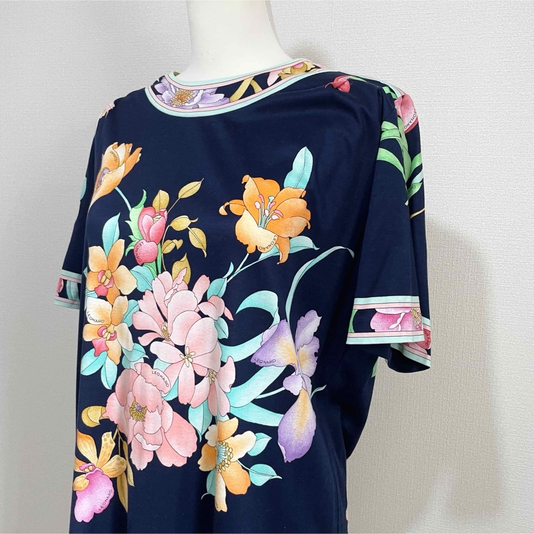 LEONARD - サイズLL レオナール ロングワンピース 半袖 花柄 綿 LEONARD - サイズLL レオナール ロングワンピース 半袖 花柄 綿