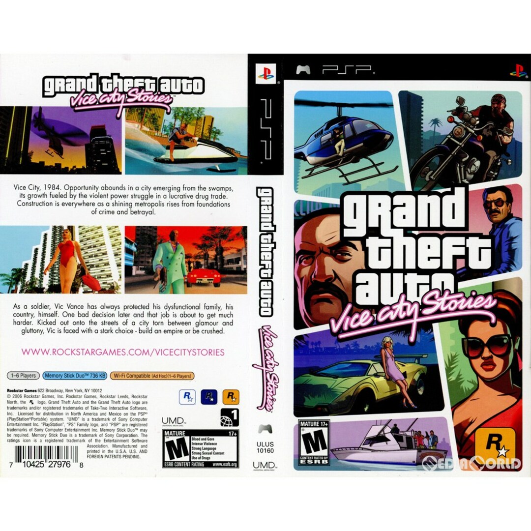 PSポータブルソフト Grand Theft Auto:Vice City Stories(グランド・セフト・オート・バイスシティ・ストーリーズ) 北米版(ULUS-10160) Rockstar Games エンタメ/ホビーのゲームソフト/ゲーム機本体(携帯用ゲームソフト)の商品写真