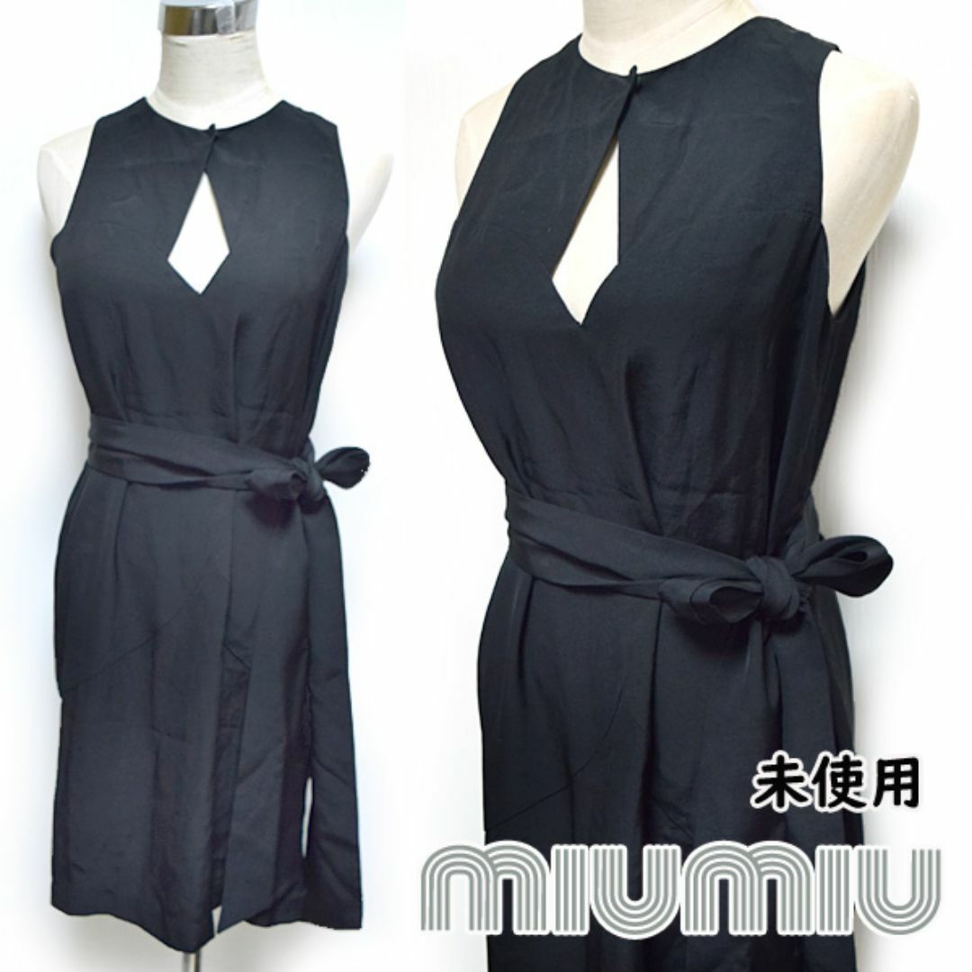 MIU MIU - ミュウミュウ□美品 ベルト付きノースリーブフレア MIU MIU - ミュウミュウ□美品 ベルト付きノースリーブフレア