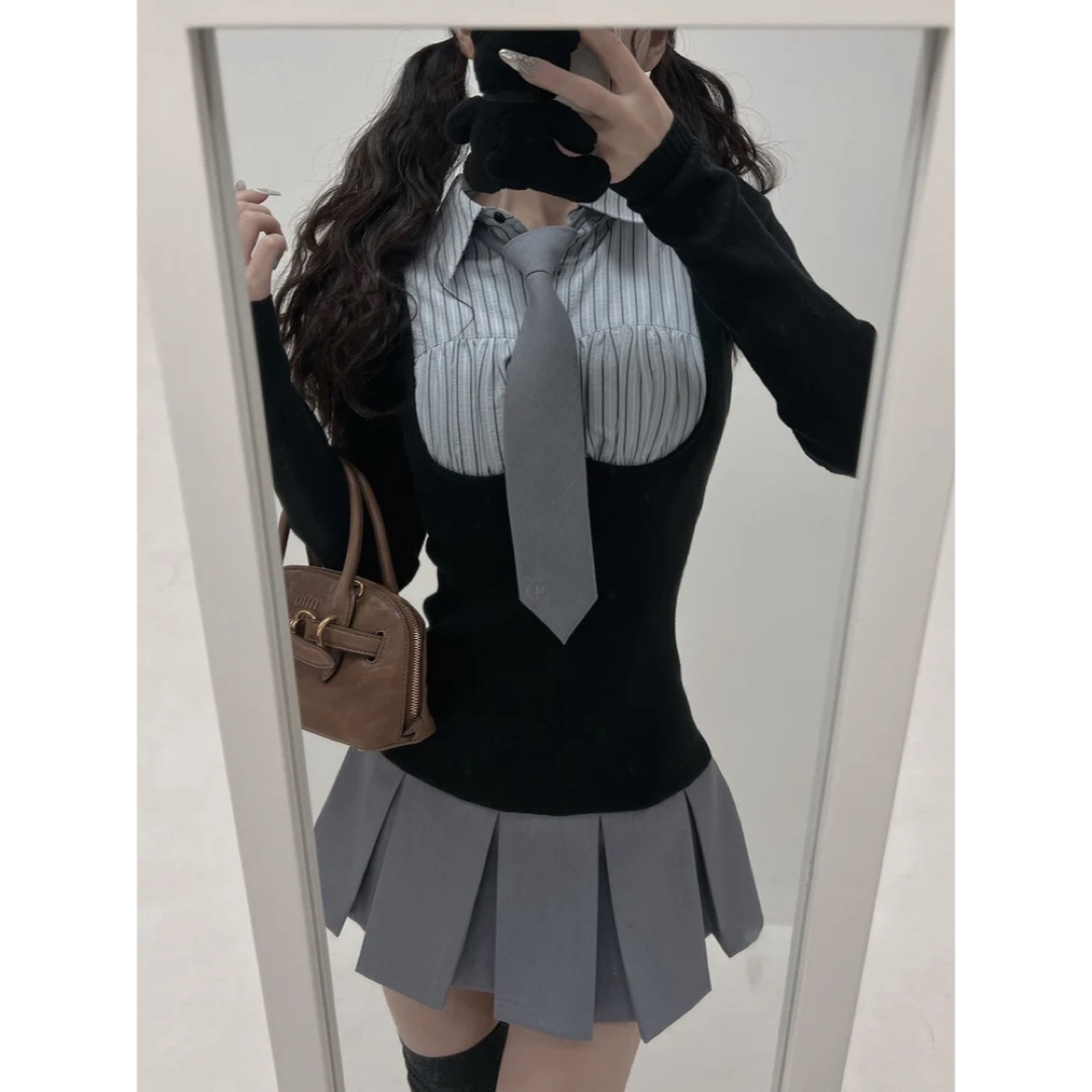 Darich - darich シャツドッキングニットミニワンピースの通販 Darich - darich シャツドッキングニットミニワンピースの通販