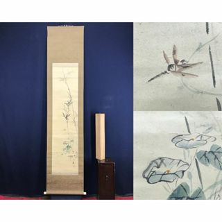 真作/里見雲嶺/花鳥図/竹に朝顔トンボ図/夏掛軸/掛軸☆宝船☆AF-554(絵画/タペストリー)