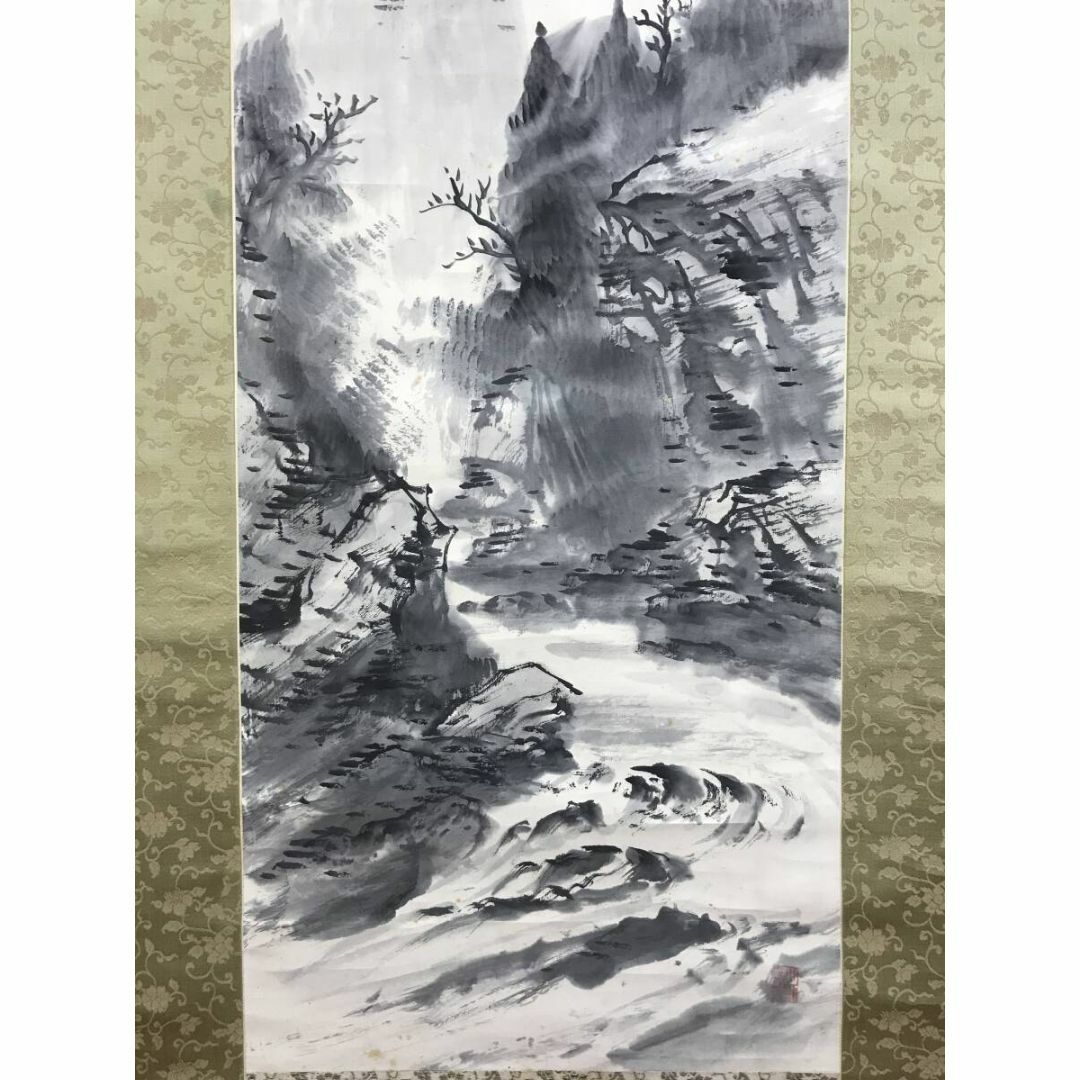 真作/河村李軒/渓山水図/渓谷山水図/山水図/掛軸☆宝船☆AF-562 真作/河村李軒/渓山水図/渓谷山水図/山水図/掛軸☆宝船☆AF-562