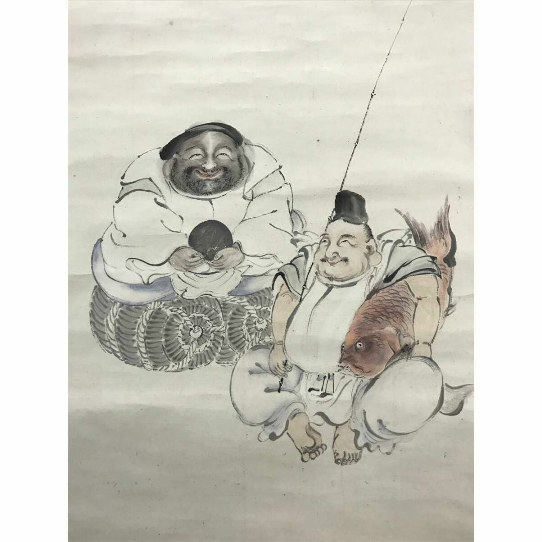 真作/天野方壷/恵比須大黒画賛/人物図/七福神/掛軸☆宝船☆AF 真作/天野方壷/恵比須大黒画賛/人物図/七福神/掛軸☆宝船☆AF