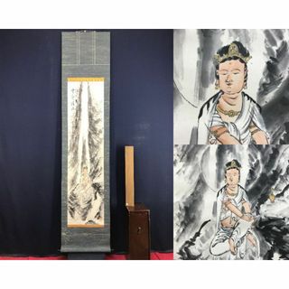 真作/黄檗宗/琢堂/観音画賛/滝に観音図/仏掛軸/掛軸☆宝船☆AF-588(絵画/タペストリー)