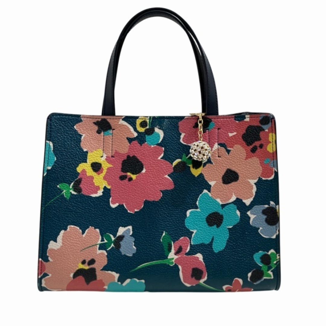 ケイトスペード 美品 ハンドバッグ 手提げカバン 花柄 チャーム付き ネイビー