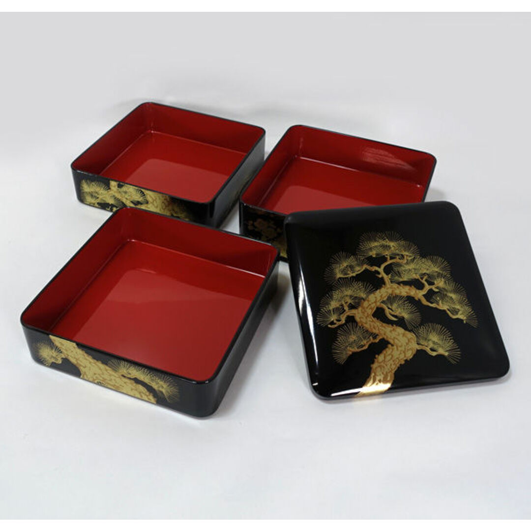 会津塗 ◇【漆器】会津塗/金蒔絵 老松 三段重 すまい 雑貨 工芸 会津塗 ◇【漆器】会津塗/金蒔絵 老松 三段重 すまい 雑貨 工芸