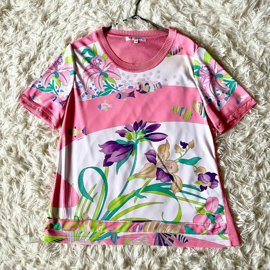 LEONARD - 美品⑬XL☆レオナールスポーツ 魚 花柄 半袖シャツ LEONARD - 美品⑬XL☆レオナールスポーツ 魚 花柄 半袖シャツ